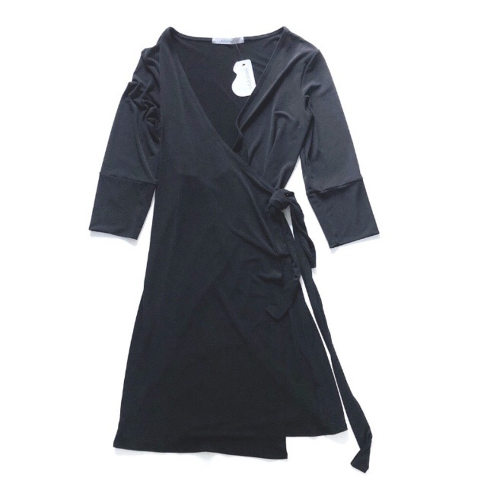 NWT UMaMe Classic Black True Wrap Maternity Midi Dress Size Medium